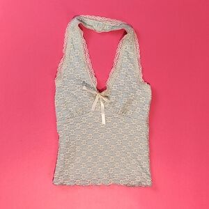 White Lace Halter Tank Top Coquette Girl Boho Embroidered Shirt XS Extra Small